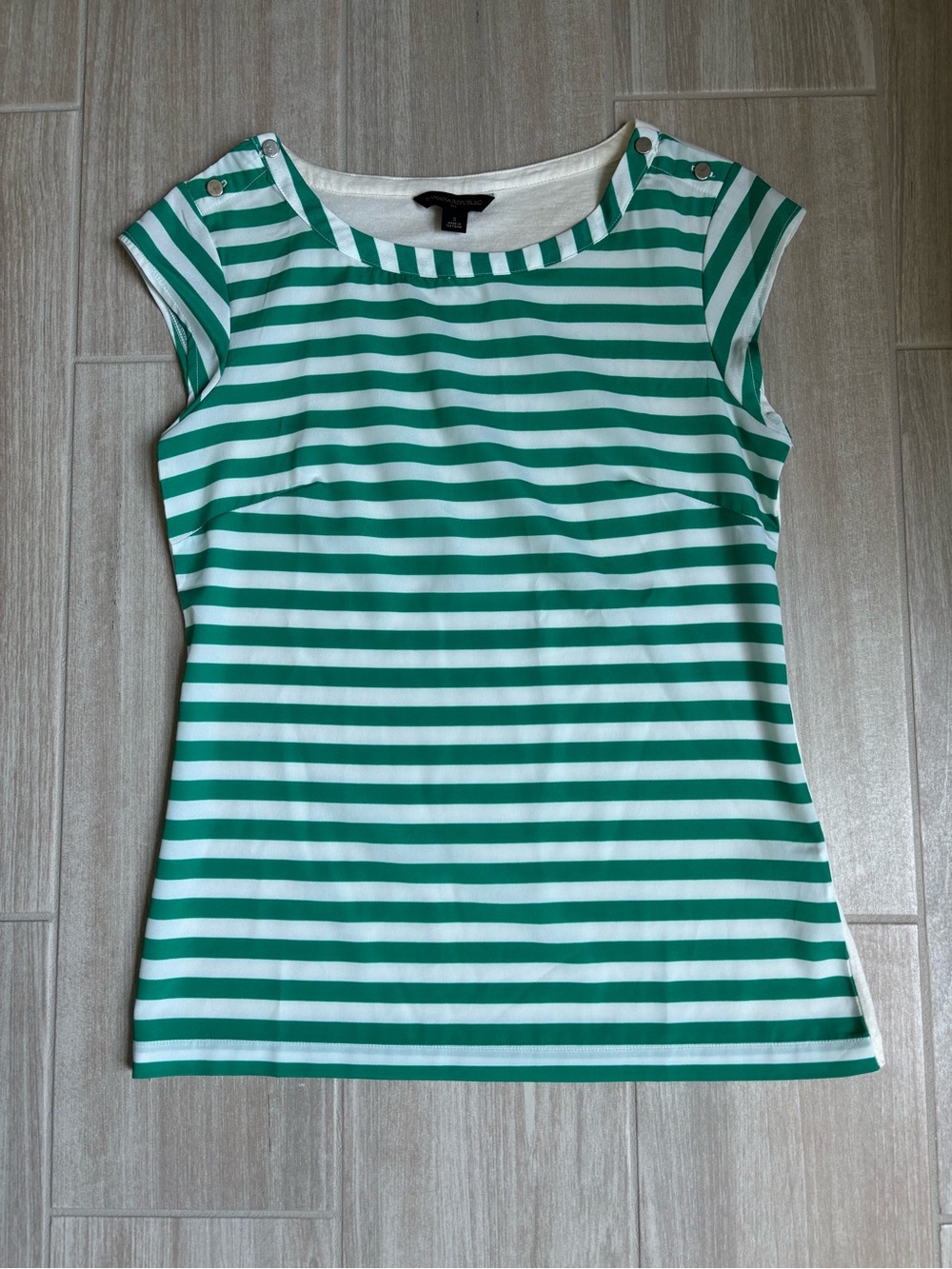 Banana Republic Size Small Green and White Striped Cap-Sleeve